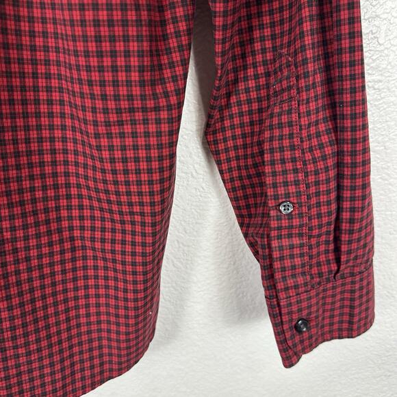 J Crew Shirt Mens Large Red Black Gingham Check 2-Ply Cotton Long Sleeve Classic - Picture 7 of 10